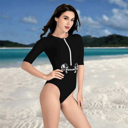 8Counts Zip Front Half Sleeve Swimsuit